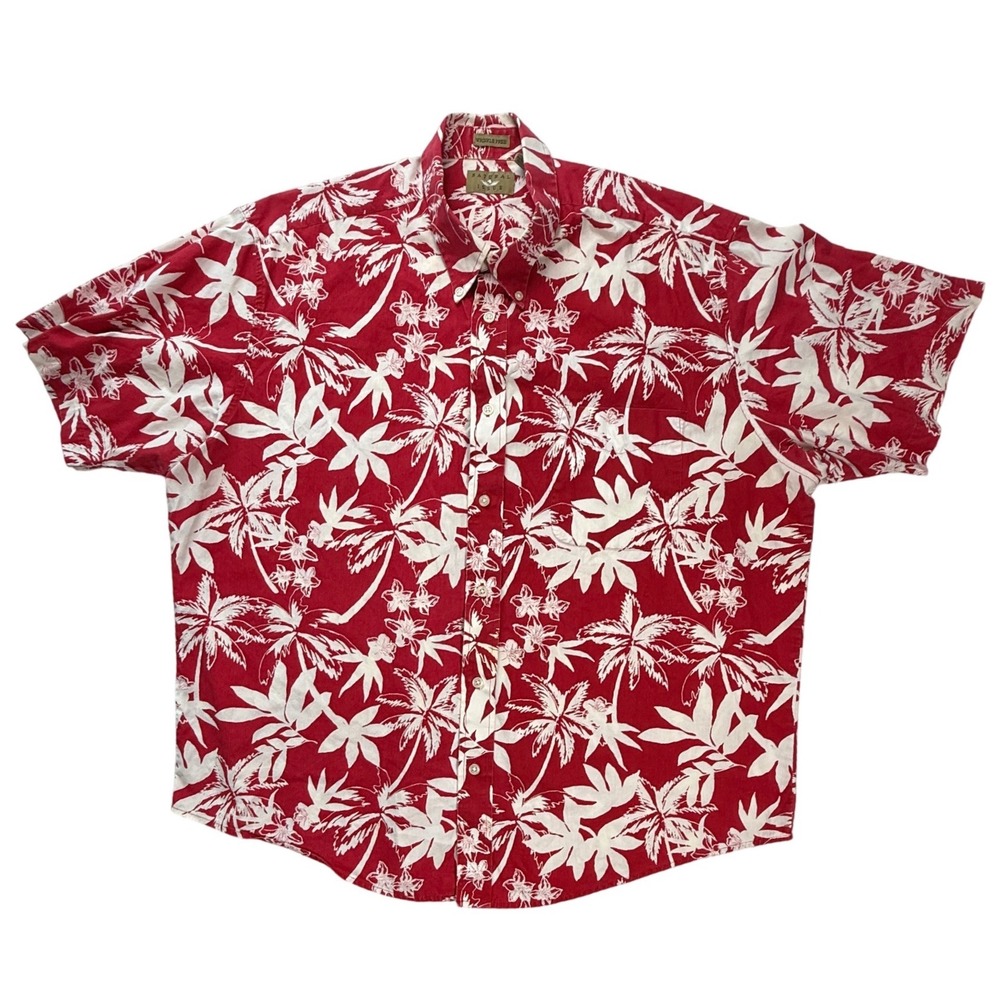 Natural Issue Mens XL Red White Tropical Palm Tree ShortSleeve Button Down Shirt